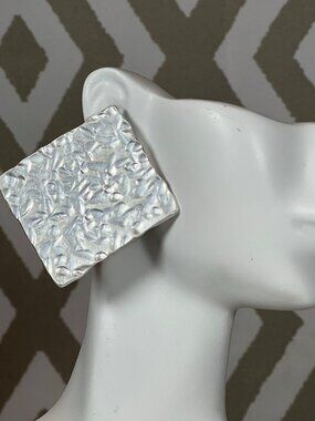Silver Squared Textured Earrings